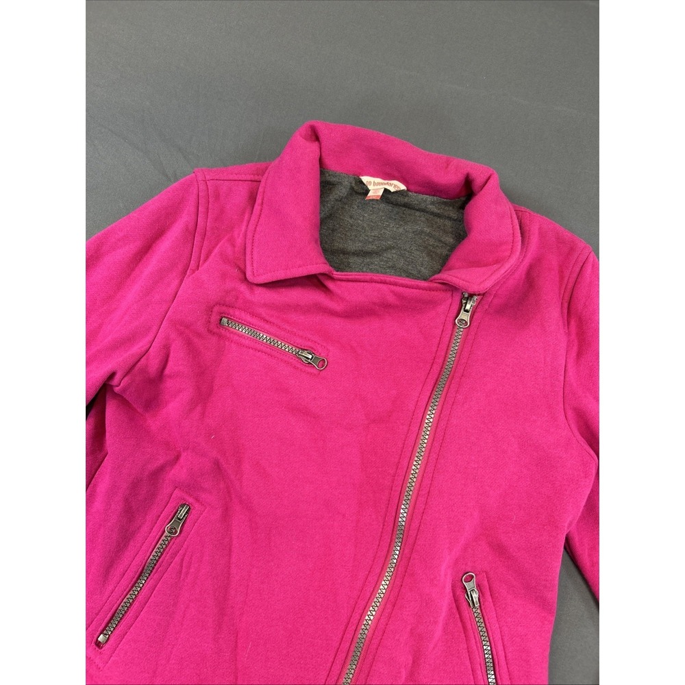 bright pink No Boundaries moto jacket features silver-tone asymmetrical zipper S